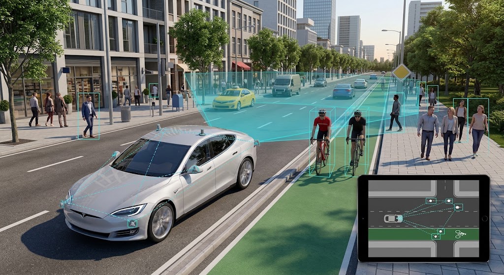 self driving cars - bike - pic. Gemini AI